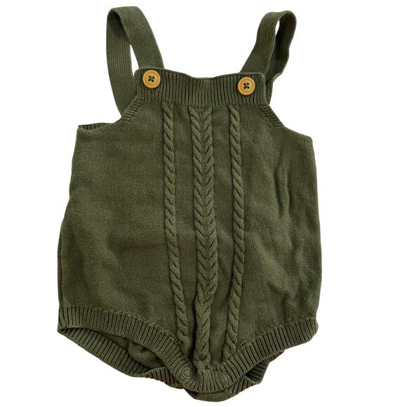 Cat & Jack Baby Green Cable Knit Suspender Romper Size 6-9 Months - Picture 1 of 4